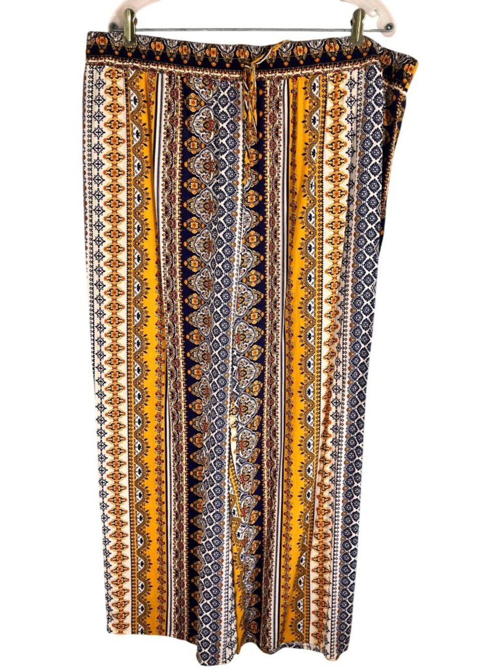 Colorful Floral Striped Wide Leg Pull On Pant 3X Tribal Abstract Boho Indie Folk